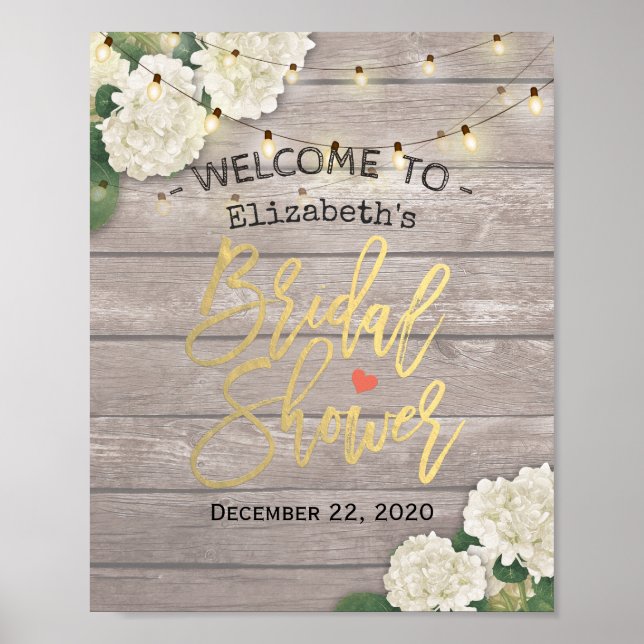 Brautparty Welcome Wood Blume String Lights Poster (Vorne)