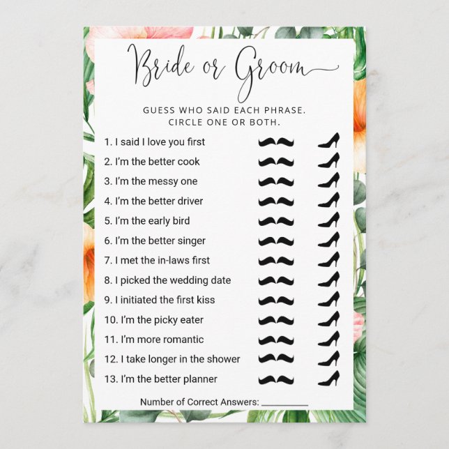 Brautparty Wer kennt das beste Paar? Spielkarte Einladung (Vorderseite)