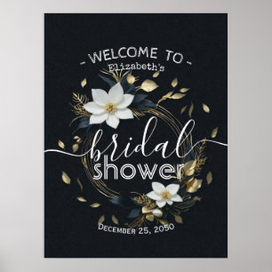 Brautparty "White Gold Floral Wreath" Willkommen Poster