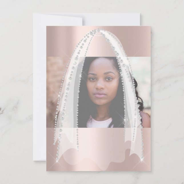 Brautparty White Spark Rose Schleier Foto Einladung (Rückseite)