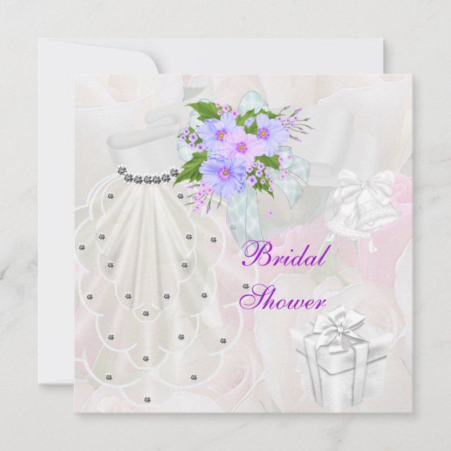 Brautparty White Veil Lilac Blume Einladung (Vorderseite)