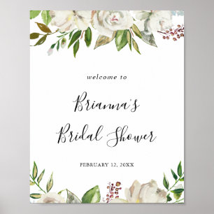Brautparty White Winter Peony Willkommen Poster