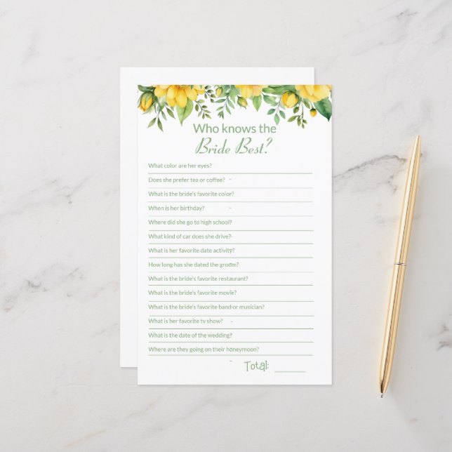 Brautparty Wie gut kennen Sie die Game Card? (Vorderseite/Rückseite Beispiel)