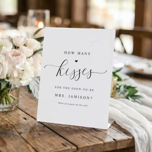 Brautparty Wie viele Kisses Game Elegant Einfach Sockelschild (How many kisses - Elegant Bridal Shower Game Sign)