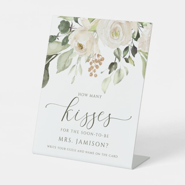 Brautparty Wie viele Kisses spielen weiße Vegetati Sockelschild (Vorderseite)