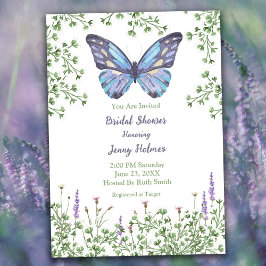 Brautparty Wildblume Blauer Schmetterling Grüne Einladung