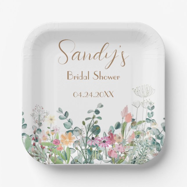 Brautparty Wildblume Boho Blumenpapierplatte Pappteller (Vorderseite)