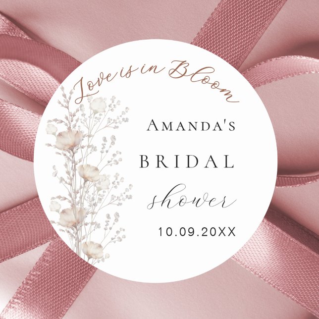 Brautparty Wildblume Liebe Blüte beige Creme Runder Aufkleber (Von Creator hochgeladen)