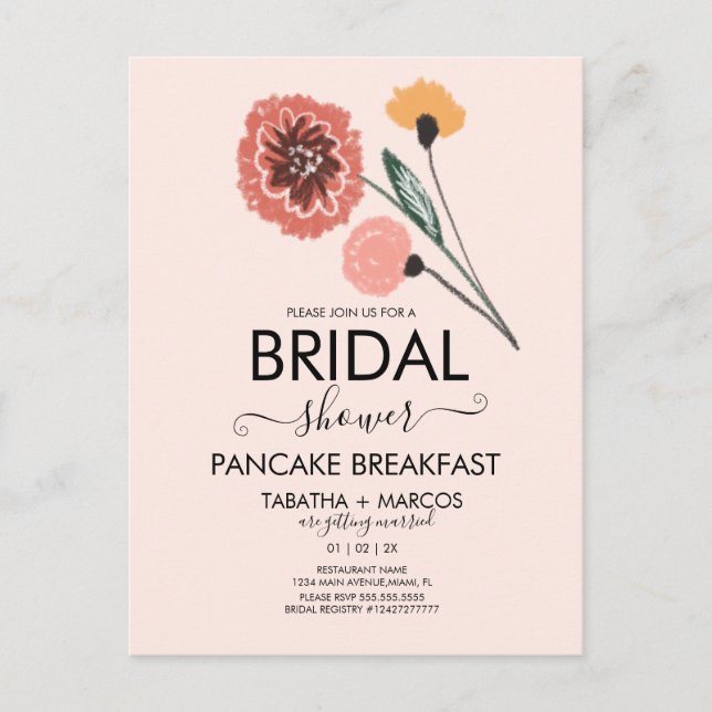 Brautparty Wilde Blume Handgezeichnete Kunst Postkarte (Vorderseite)