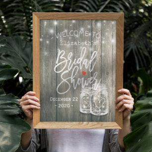 Brautparty Willkommen Rustic Wood Mason Jar Lights Poster
