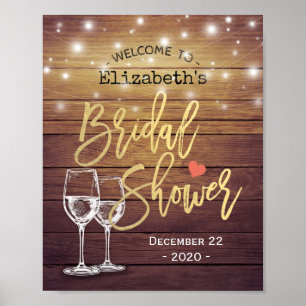 Brautparty Willkommen Rustikales Champagnerglas Poster