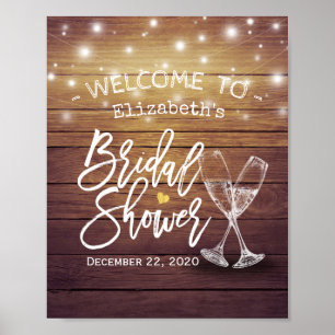 Brautparty Willkommen Rustikales Champagnerglas Poster