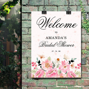 Brautparty-Willkommensschild mit rosa Wildblumen Poster