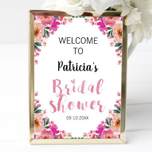 Brautparty-Willkommensschild Rosa Floral Aquarell Poster