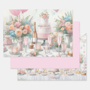 Brautparty Wrapping Paper Flat Sheet Set 3 Geschenkpapier Set