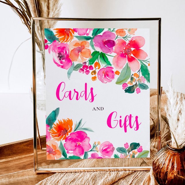 Brautparty-Zeichen für hellrosa Blumenschrift Poster (Bright pink floral script bridal shower sign)