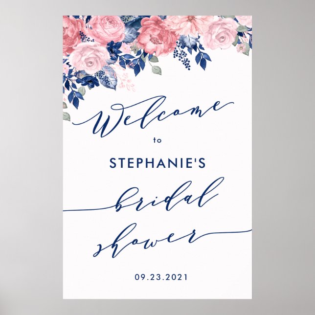 Brautparty-Zeichen für Navy Blue Blush Poster (Vorne)