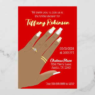 Brautparty zeigt Ring African American Real Folieneinladung