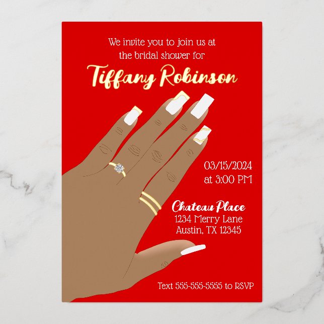 Brautparty zeigt Ring African American Real Folieneinladung (Vorderseite)