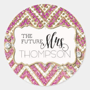 Brautparty Zickzack gestreifter Jewel Glitzer Pink Runder Aufkleber