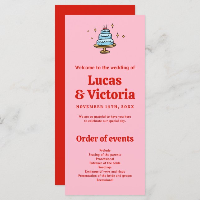 Brautpavillon Rot-Rosa-Hochzeitsprogramm (Vorne/Hinten)