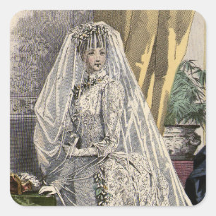 Brautporträt von einer Vintage-Hochzeit im viktori Quadratischer Aufkleber
