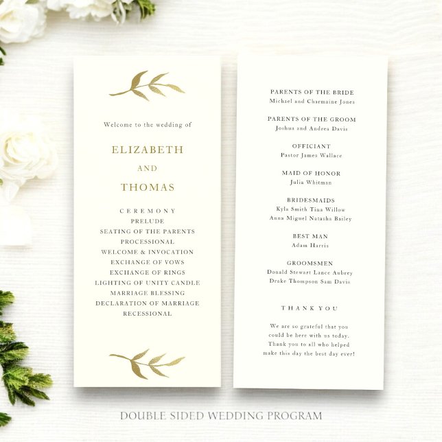 Brautprogramm für Elfenbein und Gold (modern elegant ivory and gold double sided wedding program  template thats easy to customize )