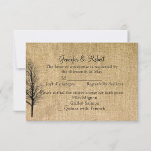 Brautresponsekarte aus Jute und Birke RSVP Karte