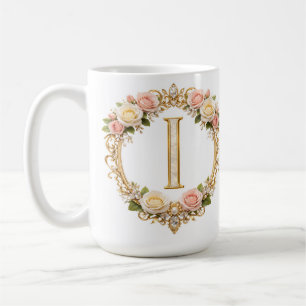 Brautrosé Gold Florales Monogramm Buchstabe I Hoch Kaffeetasse