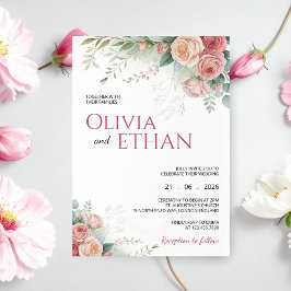 Brautrosen-Aquarell-Blumen-Hochzeitseinladung Einladung