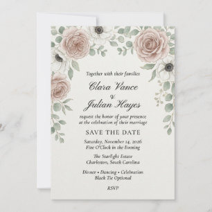 Brautrosen- und Anemonen-elegante Hochzeitseinladu Einladung