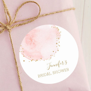 Brautschauer mit rosa floralen goldenen Glitterpun Runder Aufkleber