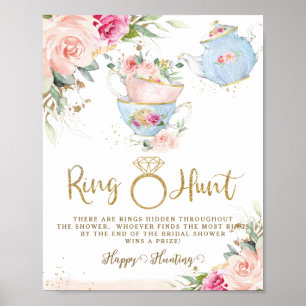 Brautschauer-Ring-Suche mit Blush-Blumen-Teeparty Poster
