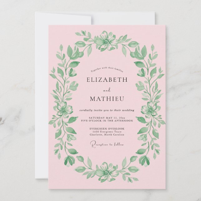 Brautschmuck Kranz Blush Einladung (Vorderseite)