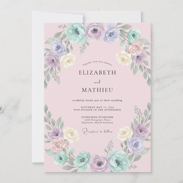 Brautschmuck Kranz Blush Pastell Einladung (Vorderseite)