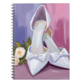 Brautschuhe | Weiße Schleifenrose Aquarell-Hochzei Notizblock