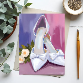 Brautschuhe | Weiße Schleifenrose Wasserfarbe Hoch Postkarte