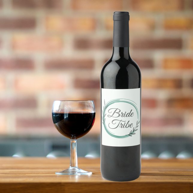 Brautstamm Emerald Green Botanischer Kranz Weinetikett (In Situ Glass of Wine)