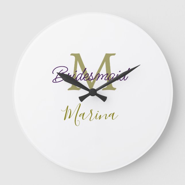 Brautstamm-Monogramm-Junggesellinnenabschied einfa Große Wanduhr (Vorderseite)