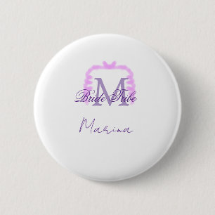 Brautstamm-Monogramm lila Rüsche rosa Rand Spa Button