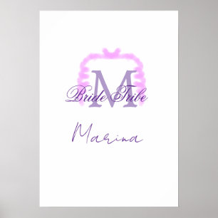 Brautstamm-Monogramm lila Rüsche rosa Rand Spa Poster