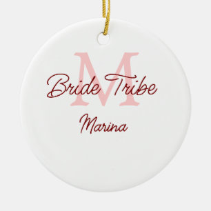 Brautstamm-Monogramm rot einfache Brautparty Mini Keramik Ornament