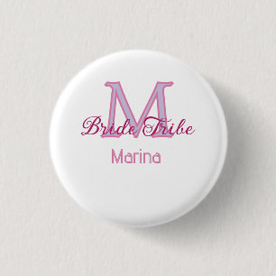 Brautstamm-Monogramm rote Brautparty einfach mini Button