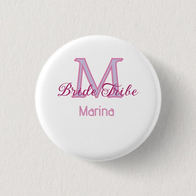 Brautstamm-Monogramm rote Brautparty einfach mini Button (Vorderseite)