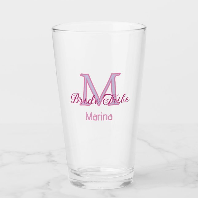 Brautstamm-Monogramm rote Brautparty einfach mini Glas (Vorderseite)