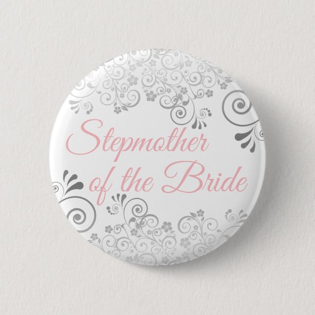 Brautstiefmutter der Braut Pink & Grau Button (Vorderseite)