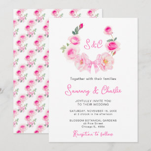 Brautstrauß aus rosa Rosen mit Coquette-Schleife z Einladung