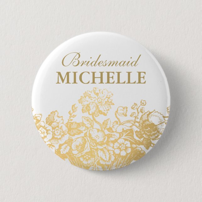 Brautstrauß-Geschenkkorb Blumenkorb Gold Button (Vorderseite)