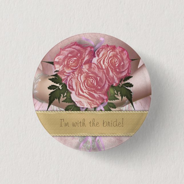 Brautstrauß (rosa) Individuelle Hochzeit Button (Vorderseite)