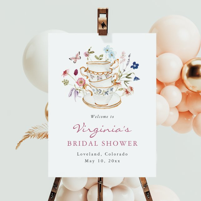 Brauttee-Einladungsplakat Poster (Elegant Floral Bridal Tea Welcome Poster by Painted Paperie
)